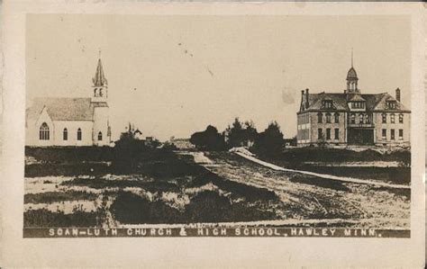 Lutheran Church And High School Hawley Mn Postcard