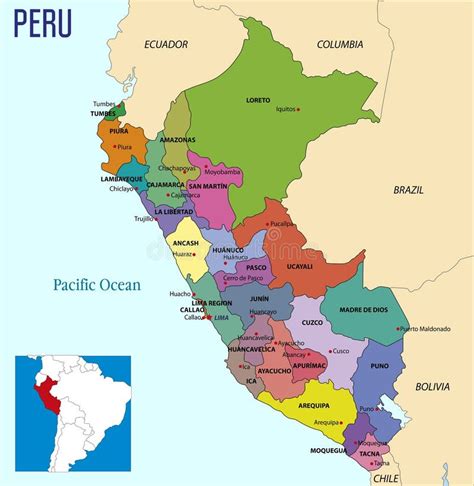 Mapa De Perú Con Regiones Y Sus Capitales Ilustración Del Vector