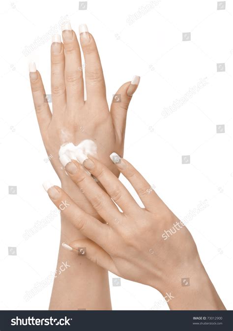 Gesturing Woman Hand Skincare Female Arms Stock Photo