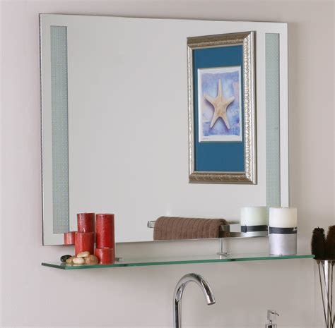 Frameless Wall Mirror With Shelf Rectangular Bathroom Mirror Wall