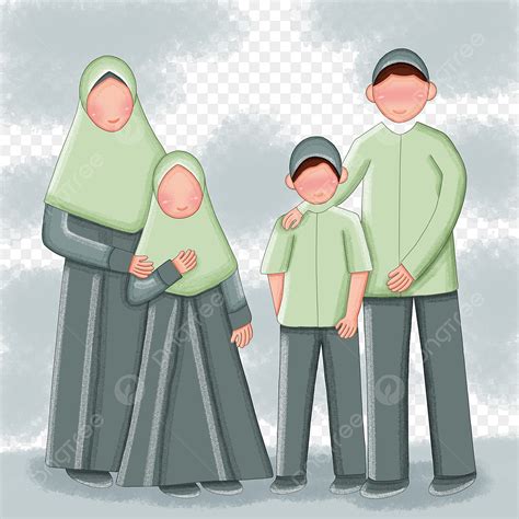 Gambar Keluarga Islam Dengan Dua Orang Anak Muslim Muslimah Keluarga