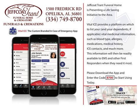 Simply call the number below and ask to speak to a funeral director to discuss your needs. Vital ICE | Jeffcoat Trant Funeral Home and Crematory ...