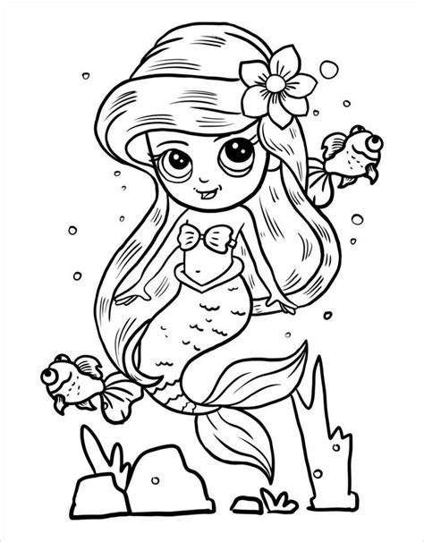 Mermaid Coloring Book Page For Kids Line Art Vector Blank Printable