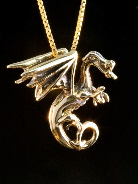 Gold Dragon Necklace 14k Gold Fire Dragon Charm Gold Etsy