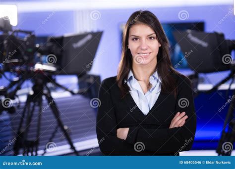 News Writing And Reportingwoman Journalist In Television Studio