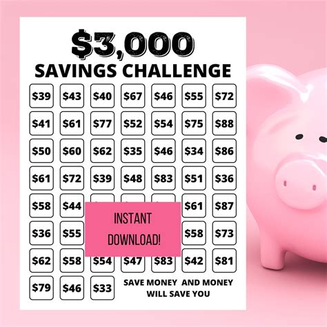 Money Saving Challenge Printable Save 3000 In 52 Week Etsy