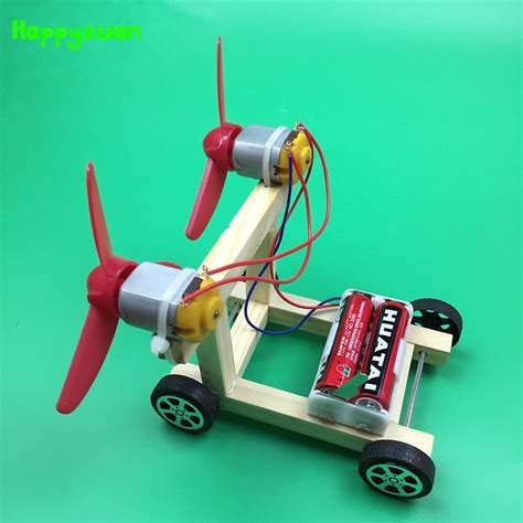 Happyxuan Diy Wind Power Car Model Wood Electric Science Experiments