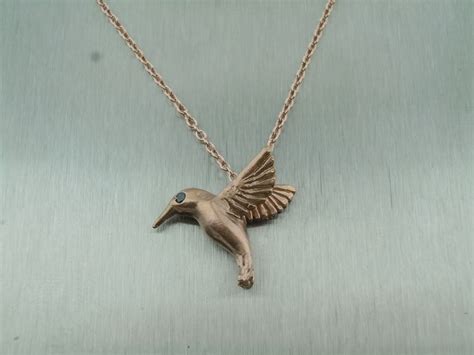 Karat Rose Gold Black Diamond Hummingbird Pendant Rose Gold Black