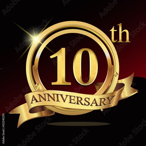 10 Years Golden Anniversary Logo Celebration With Ring And Ribbon