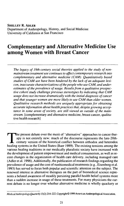 pdf complementary and alternative medicine use among women with breast cancer