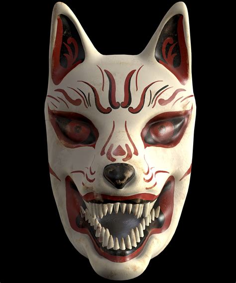 3d Model Japanese Kitsune Fox Mask Vr Ar Low Poly Cgtrader