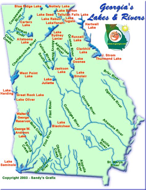 Georgia Major Rivers Map Images