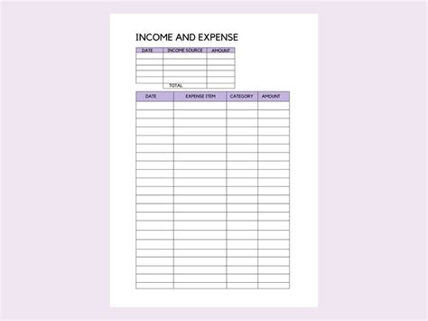 Income And Expense Tracker Printable One Page Minimal Financial Log