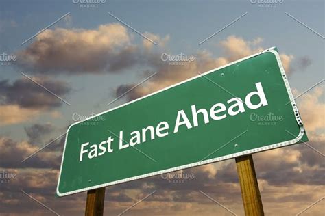 Fast Lane Green Road Sign Over Cloud Social Media Design Graphics