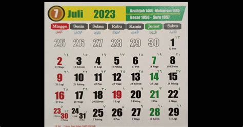 Kalender Hijriah Juli 2023 1 Muharram Tahun Baru Islam 1445 H