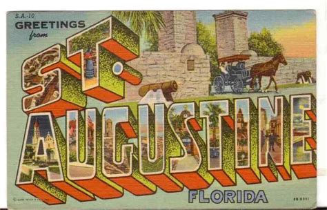 1951 Postmarked Postcard Large Letter Greetings From St Augustine