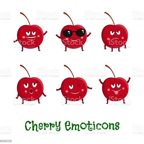 Cherry Smiles Cute Cartoon Emoticons Emoji Icons Stock Illustration