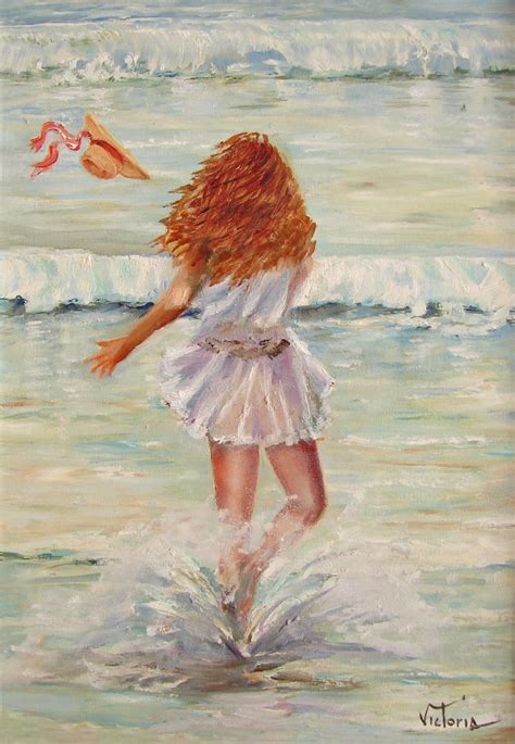 Original Oil Painting Girl On The Beach On A Windy Day Etsy