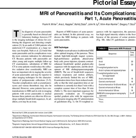 Mri Of Pancreatitis And Its Complications Part 1 Acute Pancreatitis Ajr