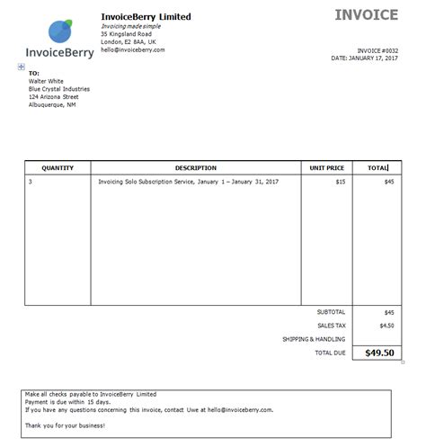 This Is How Your Completed Invoice Will Look With Microsoft Word