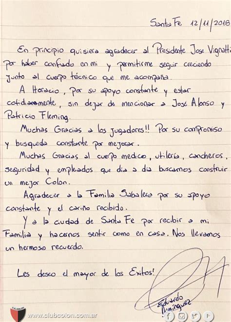 La Carta De Despedida De Eduardo Domínguez En El área