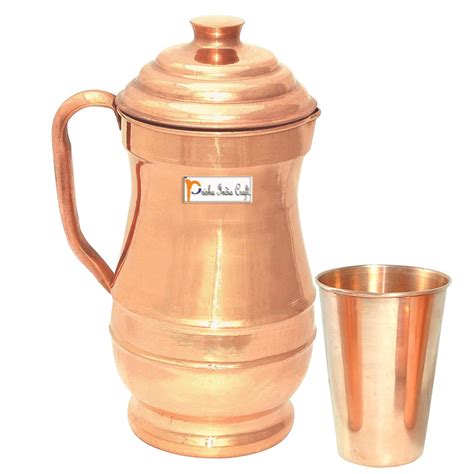 Prisha India Craft Pure Copper Maharaja Jug Pitcher 1800 Ml With 1 Pure Copper Tumbler 400 Ml