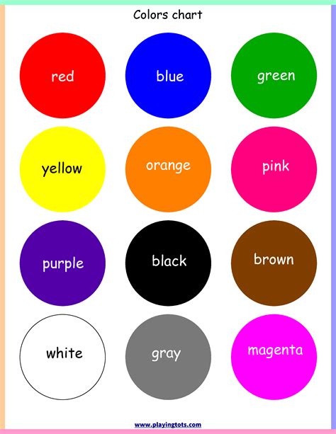 Colors Printable Chart Printable Word Searches