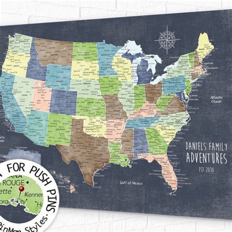 Large Usa Push Pin Map Personalized Travel Map Of The Us Etsy