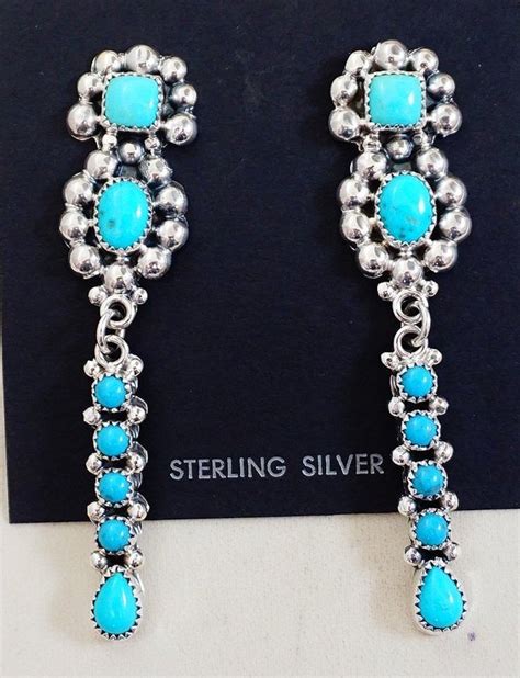 Item A Long Navajo Turquoise Sterling Silver Dangle Earrings By