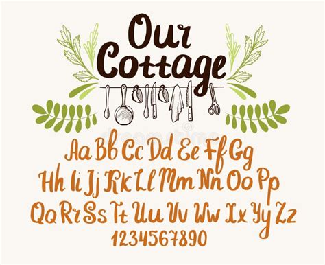 Farmhouse Font Typography Alphabet With Rustic Illustrations
