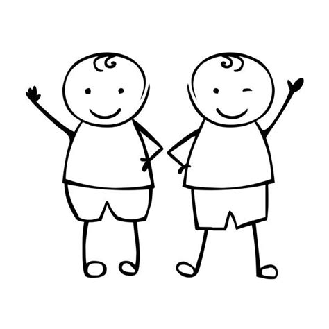 Cute Black Twin Babies Drawing Illustrations Royalty Free Vector