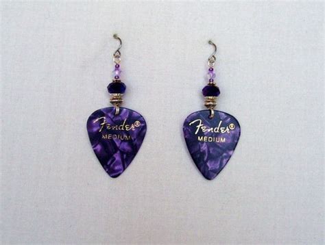 Fender Guitar Pick Earrings In Purple And Silver By Jazzisparklies