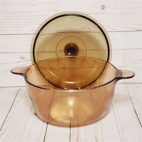 Vintage Pyrex Vision Corning Amber Glass Cookware 4 5l Dutch Etsy