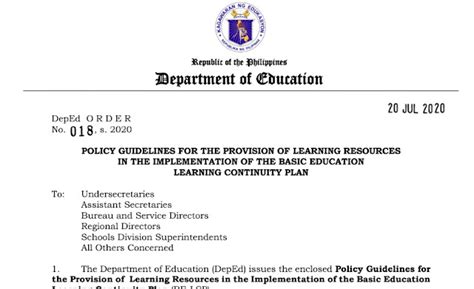 Guidelines In The Printing And Delivery Of Self Learning Modules SLMs DEPEDTAMBAYANPH