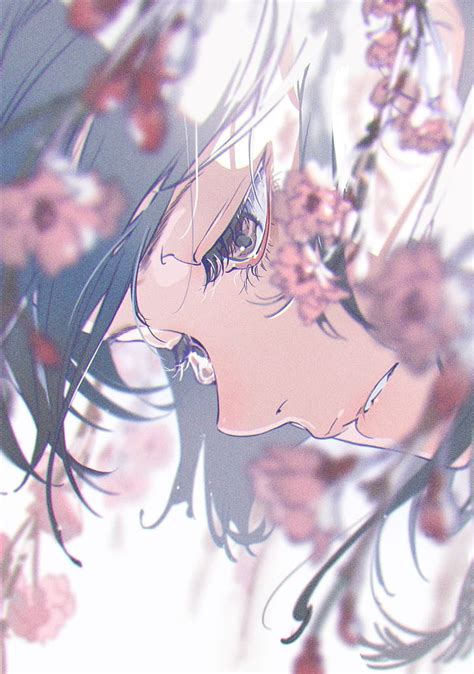Hd Wallpaper Anime Anime Girls Purple Eyes White Hair Flowers