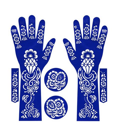 Henna Stencil Tattoo Self Adhesive Hand 6 Pieces Hndset 1 Oriental