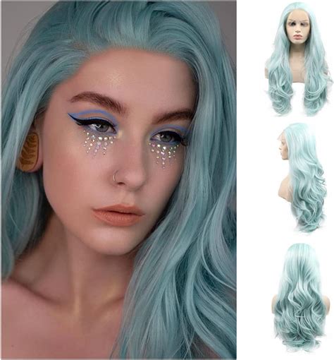 Mermaid Wigs Mixed Turquoise Lilac Long Wavy Blue Wig Synthetic Lace