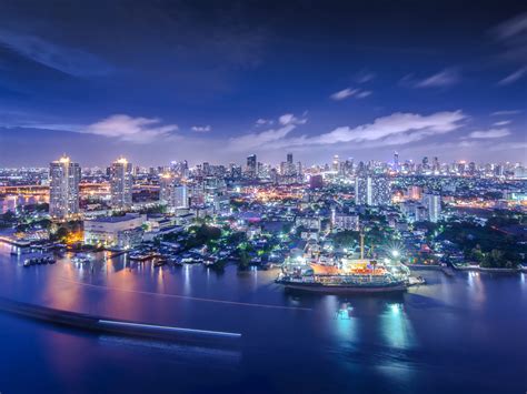 Bangkok In Twilight Cityscape Chao Phraya River In Thailand Ultra Hd Wallpapers For Desktop