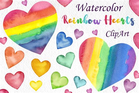 Watercolor Rainbow Hearts Clipart By Passionpngcreation Thehungryjpeg