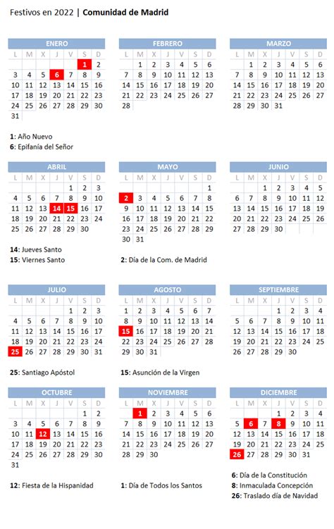 Calendario Laboral Estos Son Los Festivos Y Puentes De Madrid En My