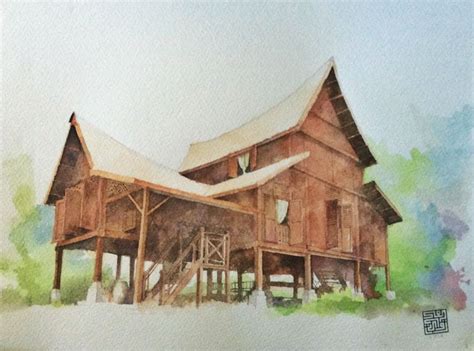 Video lucu 2020 cartoon 18+ (dewasa). Malay Traditional Timber House. Watercolour. Architecture ...