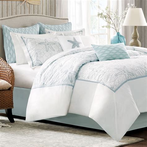 Coastal King Comforter Sets Beautiful Reversible Blue Grey Ocean