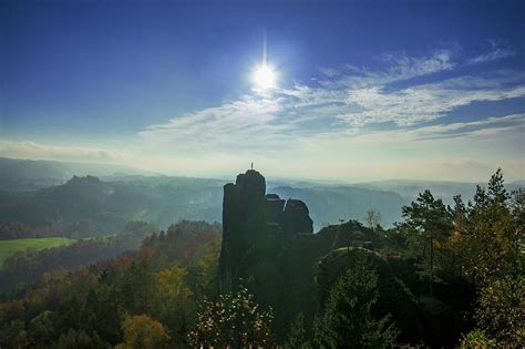 Autumn Sunrise In The Elbe Sandstone Mountains Photograph By Sun