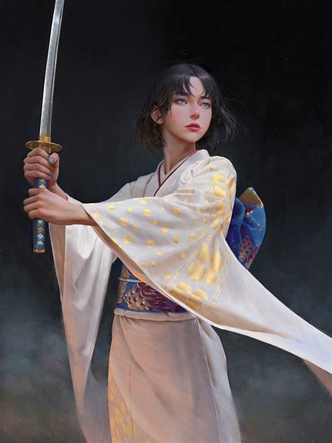 Wallpaper Artwork Fantasy Art Fantasy Girl Women Sword Katana Traditional Clothing