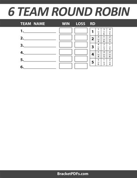 6 Team Round Robin Printable Schedule