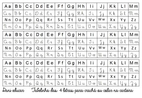 Ficha Do Alfabeto Maiúsculo E Minúsculo Com 4 Tipos De Letras Cursivas