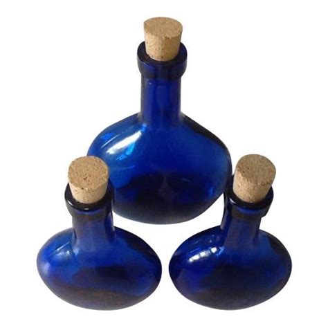 Vintage Cobalt Blue Glass Bottles With Corks 3 Made In Spain Glass Bottles With Corks Blue