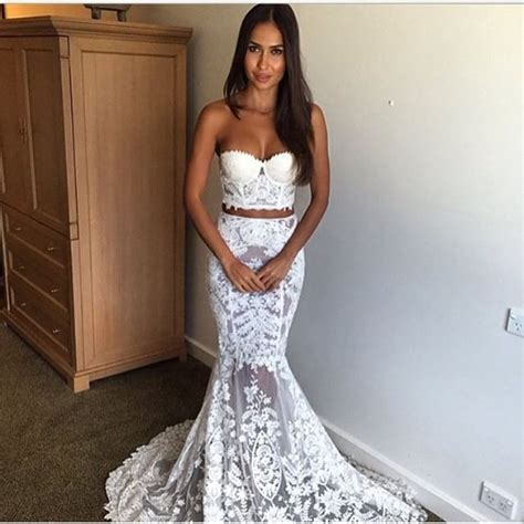 Sexy White Crop Top Two Piece Prom Dresses 2016 See
