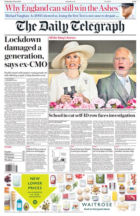 Daily Telegraph Front Page 21st Of June 2023 Tomorrows Papers Today