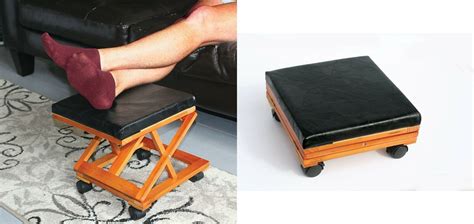 Footrest Adjustable Height Folding Elevated Foot Stool Leather And Wood